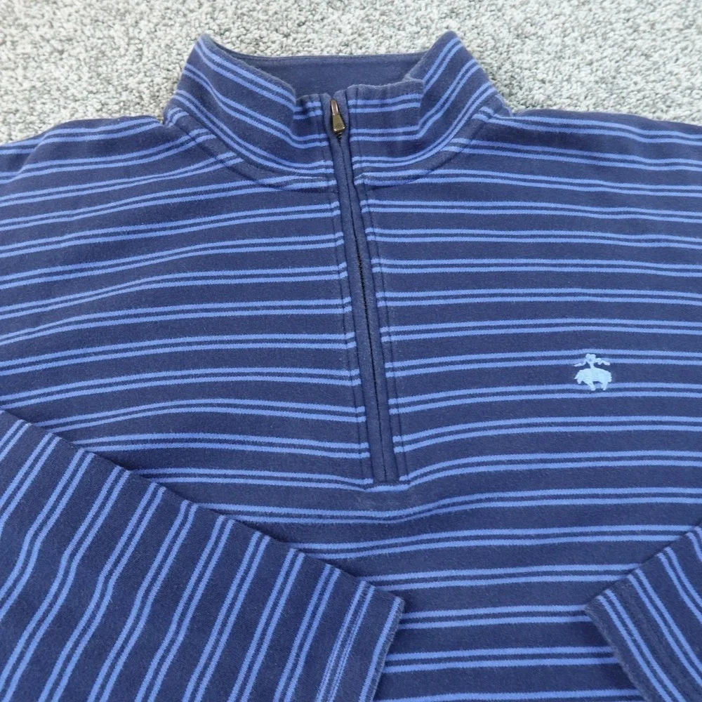 Brooks Brothers Sweater Mens XL Blue Striped‎ 1/4 Zip Mock Neck Pullover Preppy